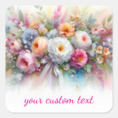 Uw aangepaste tekst waterverf bloemensjabloon vierkante sticker (Voorkant)
