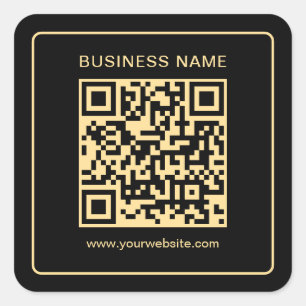 Uw aangepaste tekstbedrijf QR-code zwart en goud Vierkante Sticker