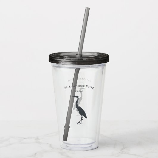 uw aangepaste tekstnaam Great Blue Heron silhouet Acryl Drinkbeker (Achterkant)