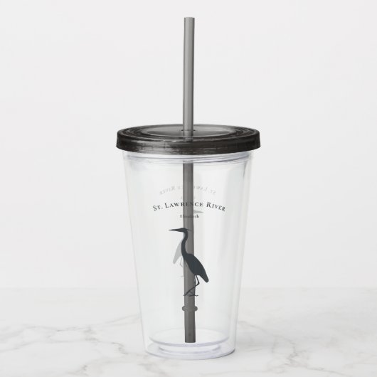 uw aangepaste tekstnaam Great Blue Heron silhouet Acryl Drinkbeker (Voorkant)