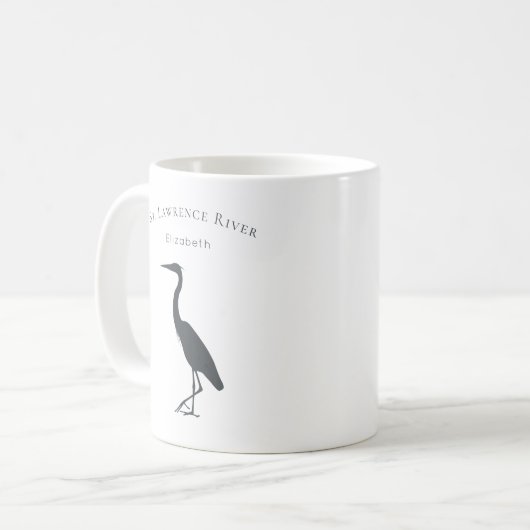 uw aangepaste tekstnaam Great Blue Heron silhouet Koffiemok (Voorkant links)