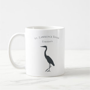 uw aangepaste tekstnaam Great Blue Heron silhouet Koffiemok