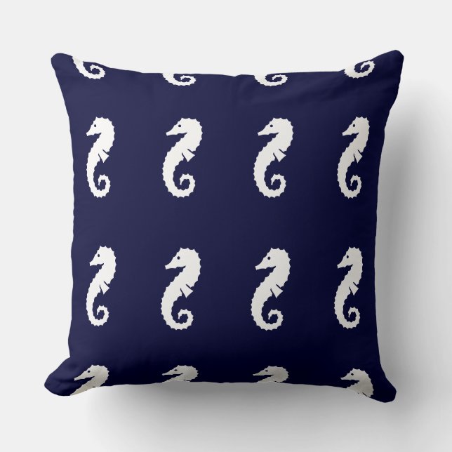 Uw aangepaste ZEEHAAIWITTE op NAVY BLUE PILLOW Kussen (Voorkant)