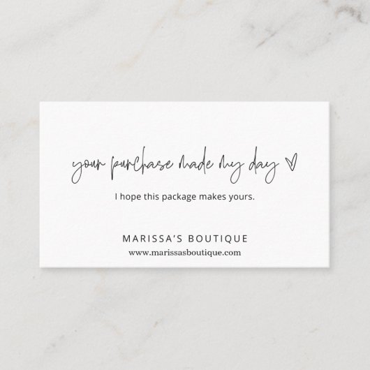 Uw aankoop maakte mijn dag dank u pakket invoegen visitekaartje (Voorkant)