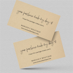 Uw aankoop maakte mijn dag dank u pakket invoegen visitekaartje