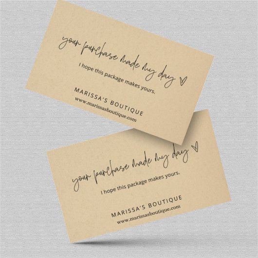 Uw aankoop maakte mijn dag dank u pakket invoegen visitekaartje