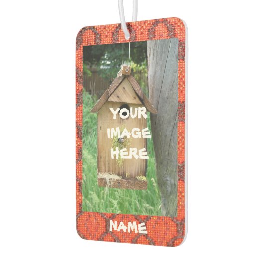 Uw Afbeelding en tekst op rode gestructureerde ach Luchtverfrisser (Links)