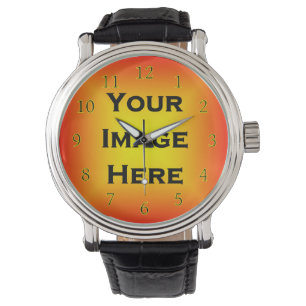 Uw Afbeelding met dunne zwarte cijfers, geel Horloge