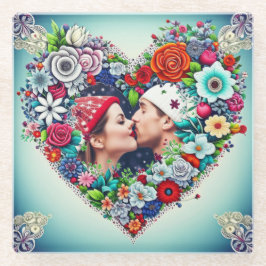 Uw Afbeelding toevoegen | Floral Heart Lijst Glazen Onderzetter