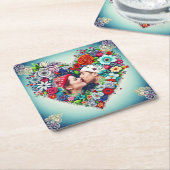 Uw Afbeelding toevoegen | Floral Heart Lijst Kartonnen Onderzetters (Schuin)