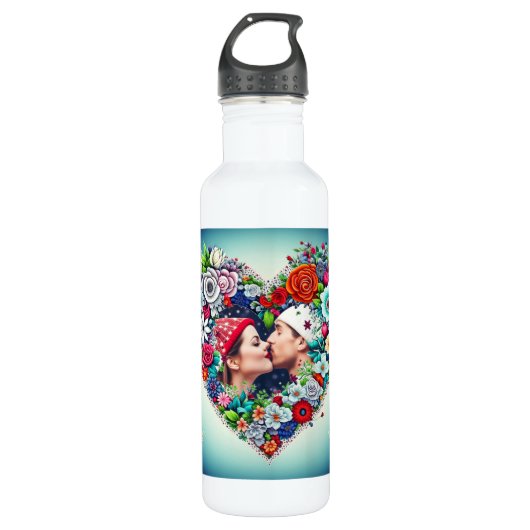 Uw Afbeelding toevoegen | Floral Heart Lijst Waterfles (Voorkant)