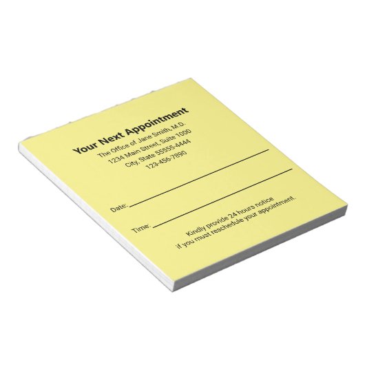 Uw arts zal u herinneren aan uw volgende afspraak notitieblok (Schuin)