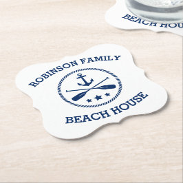 Uw Beach House Familienaam Anchor Oars Stars Kartonnen Onderzetters