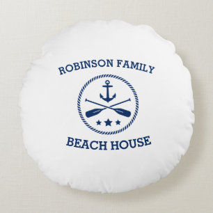 Uw Beach House Familienaam Anchor Oars Stars Rond Kussen