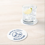 Uw Beach House Familienaam Anchor Oars Stars Ronde Kartonnen Onderzetter<br><div class="desc">Stijlvolle ronde drankenonderzetters met uw gepersonaliseerde familienaam of andere tekst,  een op maat gemaakt nautisch bootanker met gekruiste riemen en sterren in marineblauw op wit of kies achtergrondkleuren die bij uw decor passen.</div>