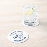 Uw Beach House Familienaam Anchor Oars Stars Ronde Kartonnen Onderzetter<br><div class="desc">Stijlvolle ronde drankenonderzetters met uw gepersonaliseerde familienaam of andere tekst,  een op maat gemaakt nautisch bootanker met gekruiste riemen en sterren in marineblauw op wit of kies achtergrondkleuren die bij uw decor passen.</div>