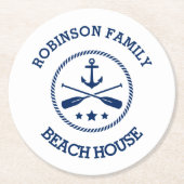 Uw Beach House Familienaam Anchor Oars Stars Ronde Kartonnen Onderzetter (Voorkant)