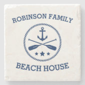 Uw Beach House Familienaam Anchor Oars Stars Stenen Onderzetter (Voorkant)