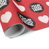 Uw bedrijf Logo Custom Hearts Modern Red Cadeaupapier (Rol Hoek)