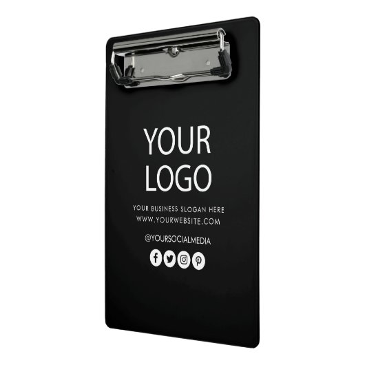 Uw bedrijf Logo en tekstbedrijf Branded zwart Mini Klembord (Angled2)