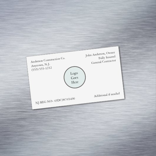 Uw bedrijf Logo Informatie Registratie Magnetisch Visitekaartje (Voorbeeld)