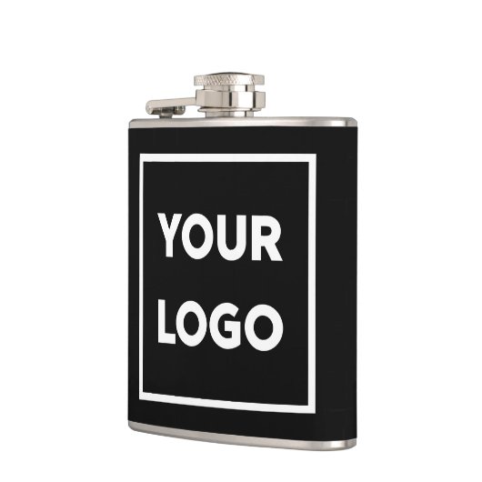 Uw Bedrijf Logo op Zwart Promotioneel Heupfles (Links)