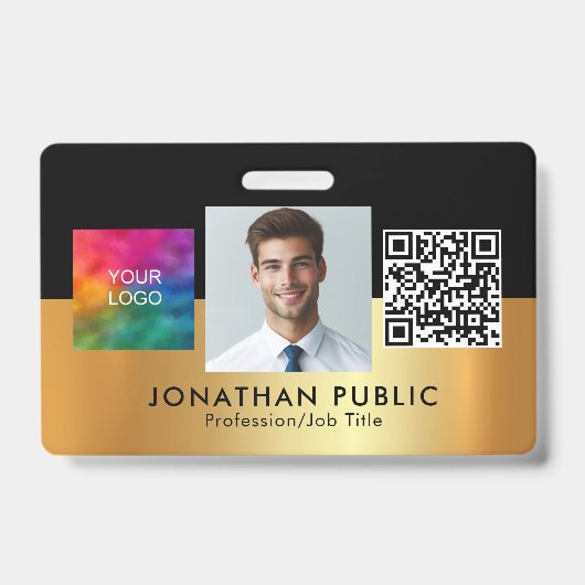 Uw bedrijf Logo QR Code Medewerker Foto Badge (Front)