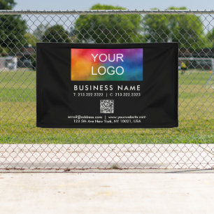 Uw bedrijf Logo QR Code Modern Elegant Zwart Spandoek