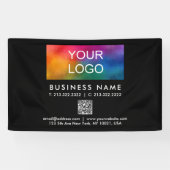 Uw bedrijf Logo QR Code Modern Elegant Zwart Spandoek (Horizontaal)