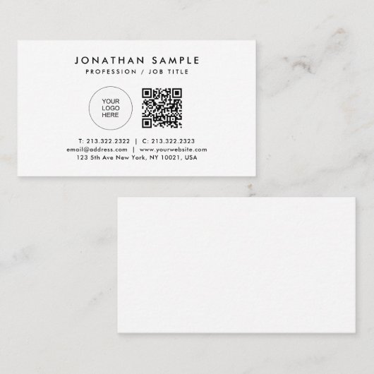 Uw bedrijf Logo QR Code Modern Slanke Sjabloon Visitekaartje (Voorkant / Achterkant)