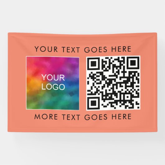 Uw Bedrijf Logo QR Code Sjabloon Zalmkleur Spandoek (Horizontaal)