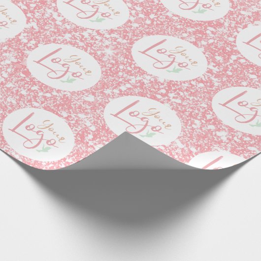 Uw bedrijf Logo roze Glitter Promo Cadeaupapier (Hoek)