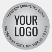Uw bedrijf Logo Silver Faux Folie retouradres Ronde Sticker (Voorkant)