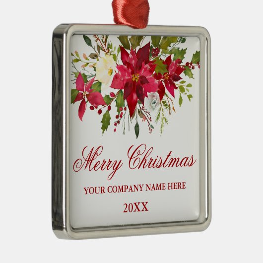 Uw bedrijf Waterverf Red Poinsettia Floral Metalen Ornament (Rechts)