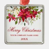 Uw bedrijf Waterverf Red Poinsettia Floral Metalen Ornament (Voorkant)