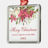 Uw bedrijf Waterverf Red Poinsettia Floral Metalen Ornament (Links)