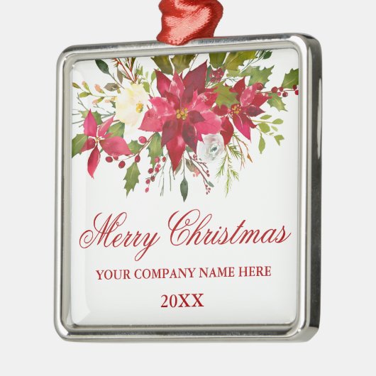 Uw bedrijf Waterverf Red Poinsettia Floral Metalen Ornament (Links)