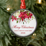 Uw bedrijf Waterverf Red Poinsettia Metalen Ornament<br><div class="desc">Uw bedrijf Waterverf Red Poinsettia Floral - Speciaal Ornament - Rond</div>