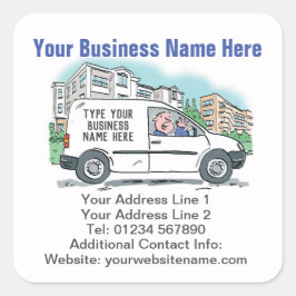 Uw bedrijfsgegevens op een vierkante sticker