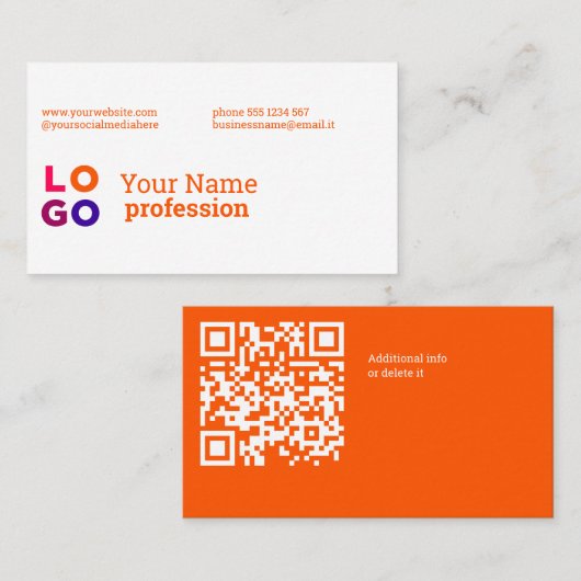 Uw bedrijfslogo aangepaste QrCode oranje Visitekaartje (Voorkant / Achterkant)