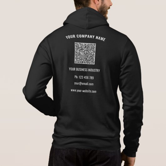Uw bedrijfslogo aangepaste tekst en QR-code hoodie (Achterkant)