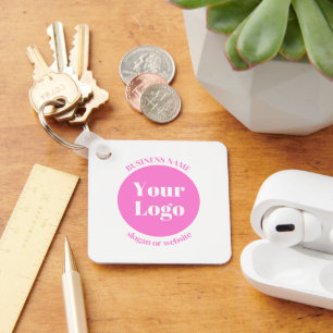 Uw bedrijfslogo & bewerkbare tekstsjabloon Roze Sleutelhanger