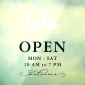 Uw bedrijfslogo Draaiende Zwarte Open Uren Raamsticker (Vel 3)