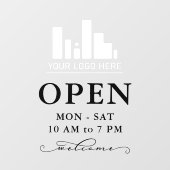 Uw bedrijfslogo Draaiende Zwarte Open Uur Raamsticker (Vel)