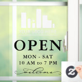 Uw bedrijfslogo Draaiende Zwarte Open Uur Raamsticker (Huis)