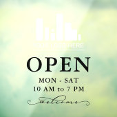 Uw bedrijfslogo Draaiende Zwarte Open Uur Raamsticker (Vel 3)