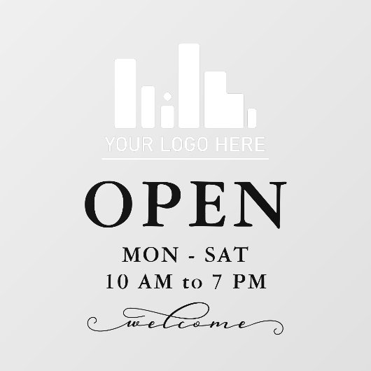 Uw bedrijfslogo Draaiende Zwarte Open Uurrooster Raamsticker (Vel)