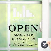 Uw bedrijfslogo Draaiende Zwarte Openingsuren Raamsticker (Huis)