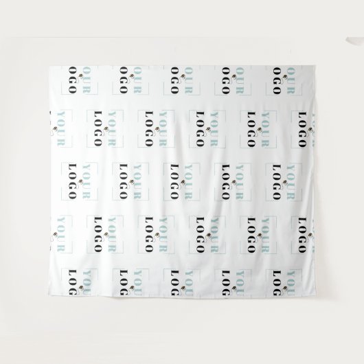 Uw bedrijfslogo half drop repeat witte achtergrond wandkleed (Voorkant (horizontaal))