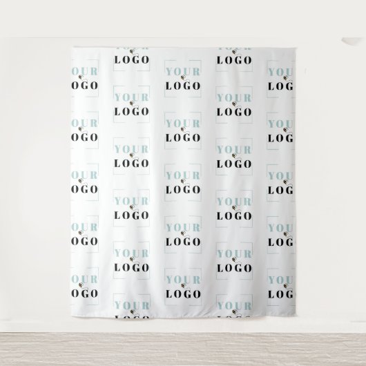 Uw bedrijfslogo half drop repeat witte achtergrond wandkleed (Voorkant)